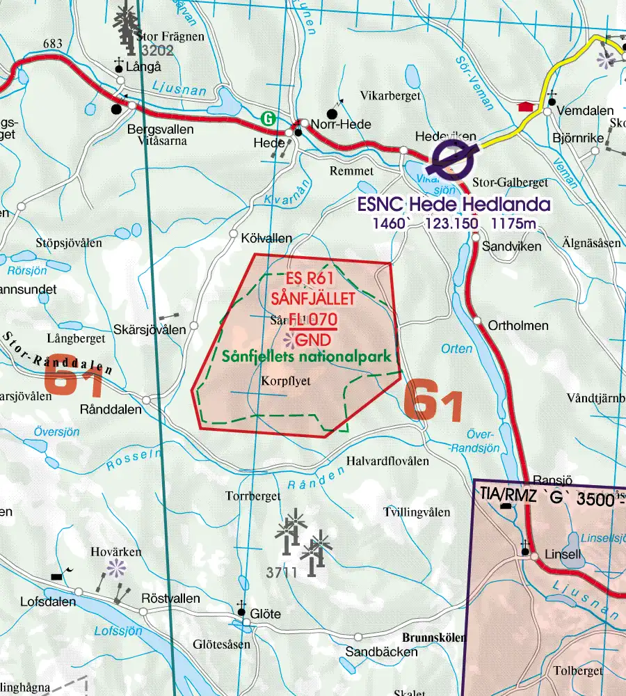 Réserve naturelle sur la carte aéronautique de la Suède en 500k