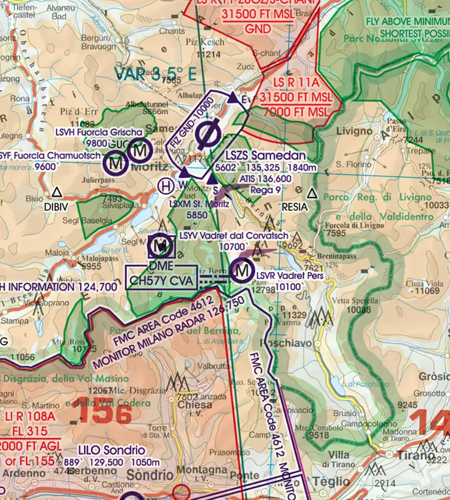 ATZ zone de trafic aérodrome sur la carte OACI de la Suisse en 500k