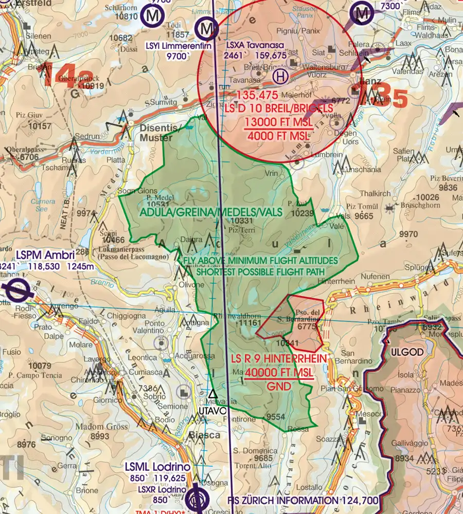 Réserve naturelle sur la carte VFR de la Suisse en 500k
