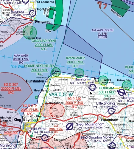 AIAA Areas Intense AirTraffic sur la carte VFR OACI de la Grande-Bretagne en 500k