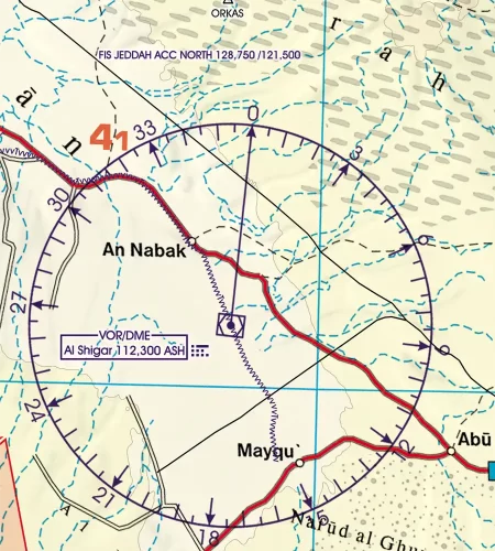 DME installation radionavigation sur la carte aéronautique de l'Arabie saoudite en 500k