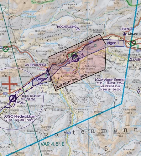 MATZ trafic aérodrome militaire sur la carte VFR OACI de l'Autriche en 200k