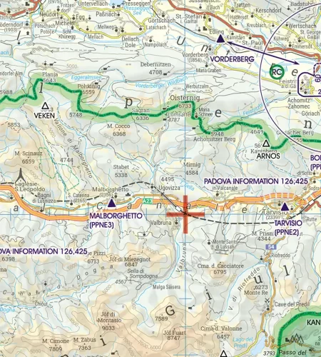 Points de passage frontaliers sur la carte VFR 200k de l'Autriche