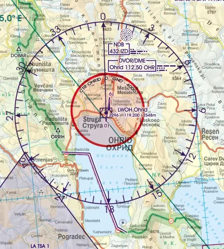 CTR, zone de contrôle, en Albanie sur la carte aéronautique en 500k