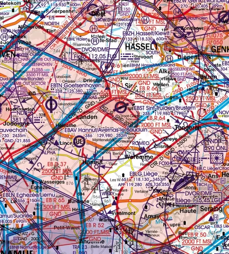 ATZ zone trafic aérodrome sur la carte OCAI de la Belgique en 500k