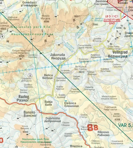 Grid Area Altitude sur la carte OACI 500k de la Bulgarie