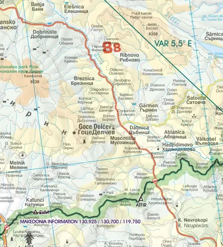 Points de passage frontaliers sur la carte aéronautique de la Bulgarie en 500k