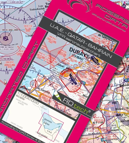 Carte aéronautique VFR OACI des ÉAU, Qatar et Bahraïn en 1000k