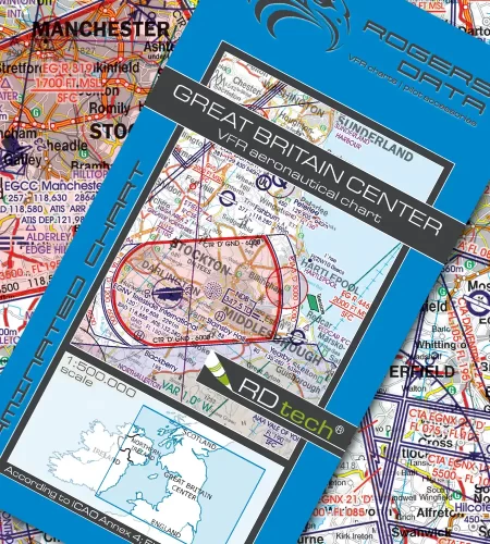 Carte aéronautique VFR OACI de la Grande-Bretagne Centre en 500k