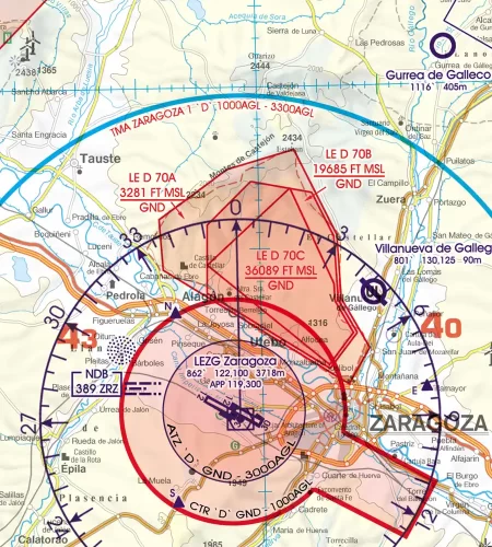 TMA sur la carte aéronautique de l'Espagne en 500k