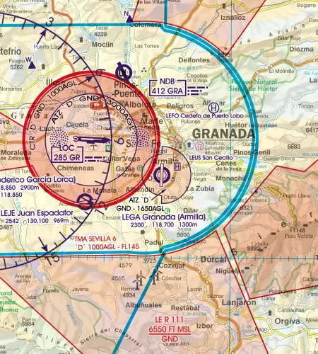 Aéroport militaire sur la carte OACI de l'Espagne en 500k