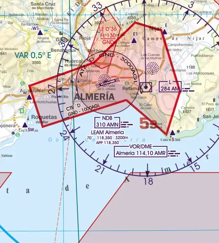 VOR/DME installation de radionavigation sur la carte OACI 500k de l'Espagne