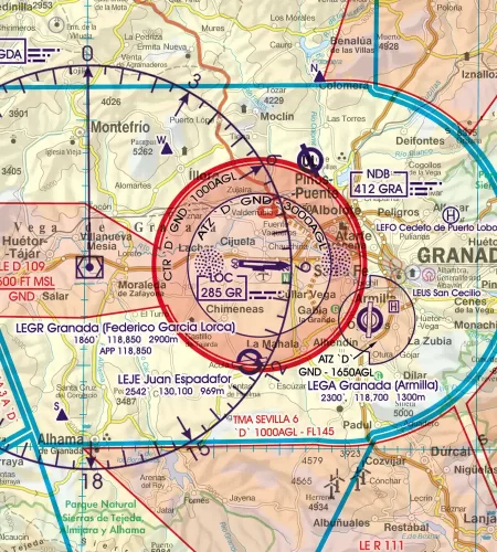 CTR zone de contrôle sur la carte aéronautique de l'Espagne en 500k