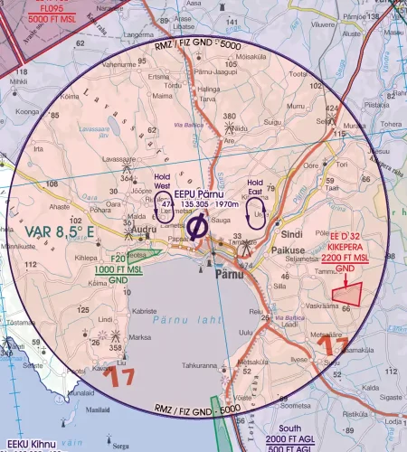 Procédure d'approche sur la carte aéronautique de l'Estonie en 500k