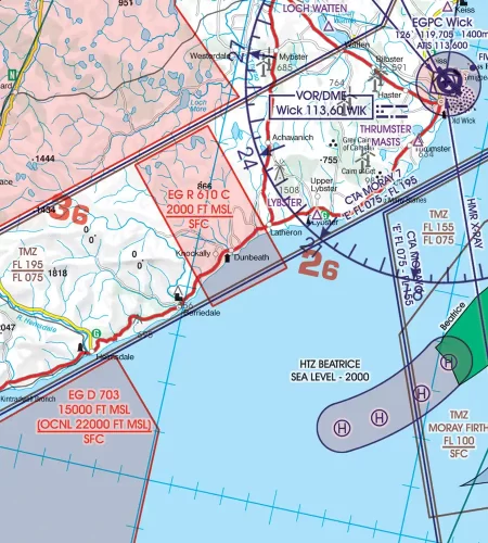 EG-R zone de restriction de vol en 500k sur la carte OACI de la Grande-Bretagne