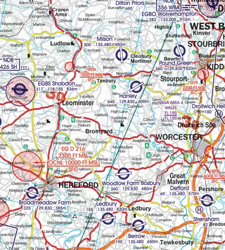 HIRTA Transmission Area sur la carte aéronautique de la Grande-Bretagne en 500k