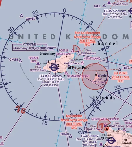 Point de référence visuel sur la carte VFR de la Grande-Bretagne en 500k