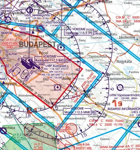 CTR zone de contrôle sur la carte aéronautique de l'Hongrie en 500k
