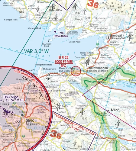 EI-R zone de restriction sur la carte OACI de l'Irlande en 500k