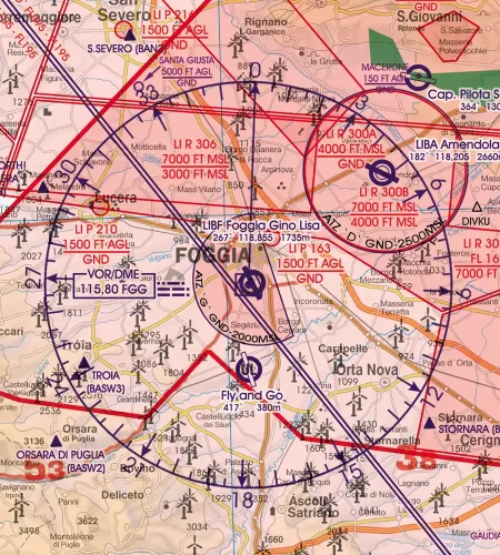 ATZ zone de trafic aérodrome sur la carte OACI de l'Italie en 500k