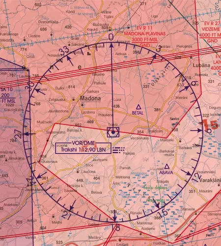 VOR/DME installation de radionavigation sur la carte aéronautique de la Lettonie en 500k