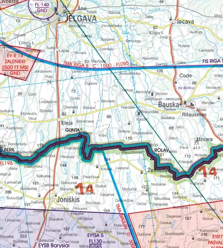 Points de passage frontaliers sur la carte OCAI de la Lettonie en 500k