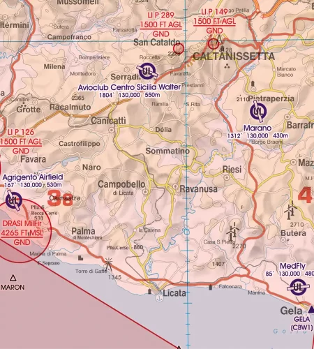 Aéroport ultra léger sur la carte OACI de Malte et Sicile en 500k