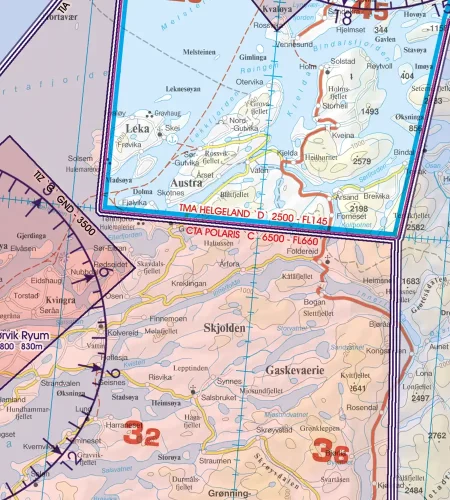 CTA région de contrôle sur la carte VFR de Norvège en 500k