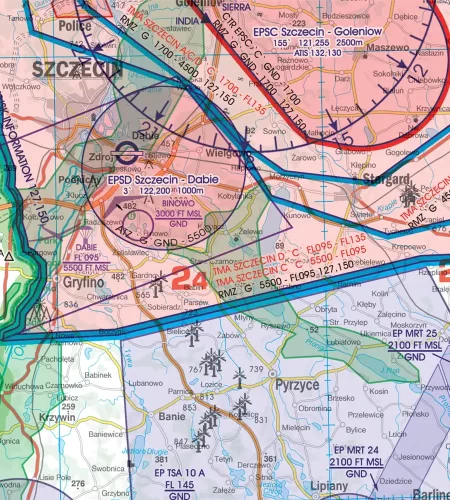 ATZ zone de trafic aérodrome sur la carte aéronautique de la Pologne en 500k