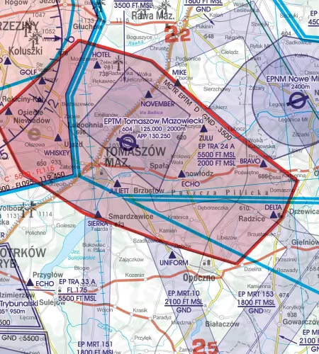 Aéroport militaire sur la carte 500k OACI de Pologne