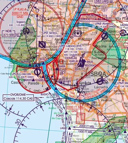 Procédure d'approche sur la carte OACI 500k du Portugal