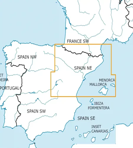 Coupe feuille de l'Espagne Nord Est sur la carte VFR en 500k