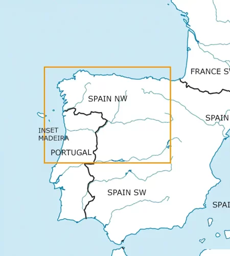 Coupe feuille de l'Espagne Nord Ouest sur la carte VFR en 500k