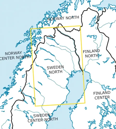 Coupe feuille de la Suède Nord sur la carte VFR en 500k