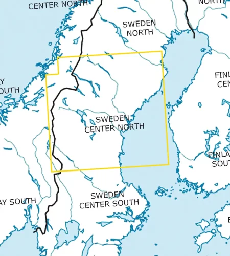 Coupe feuille de la Suède Centre Nord sur la carte VFR en 500k