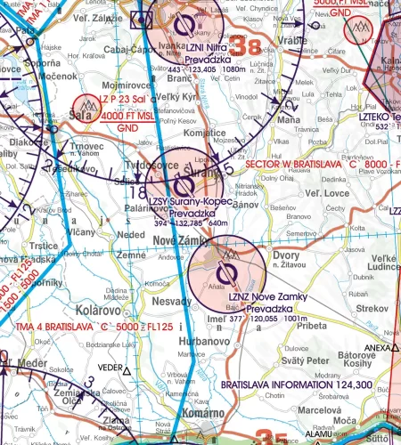 ATZ zone trafic aérodrome sur la carte aéronautique de la Slovaquie en 500k