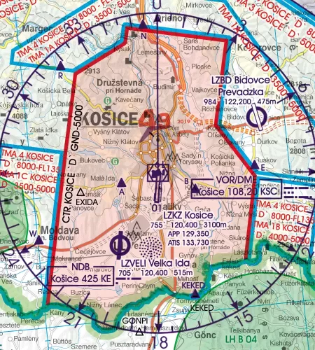 CTR Zone de contrôle sur la carte OACI de la Slovaquie en 500k
