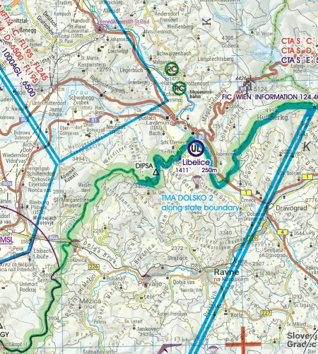 Points de passage frontaliers sur la carte OACI 200k de la Slovénie