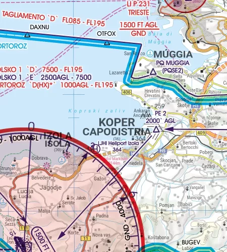 Secteur de vol à vue sur la carte OACI de la Slovénie en 200k