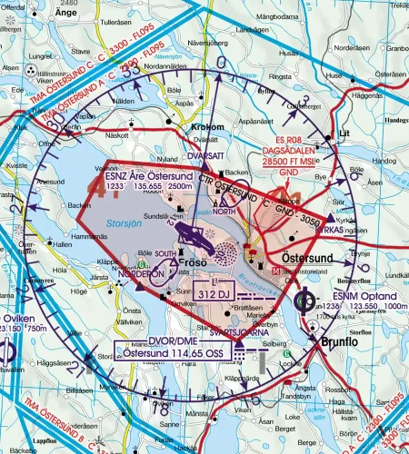 Procédure d'approche sur la carte OACI VFR de la Suède en 500k