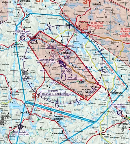 CTR zone de contrôle sur la carte VFR OACI de la Suède en 500k
