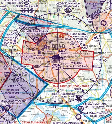CTR zone de contrôle sur la carte aéronautique de la Tchéquie en 500k